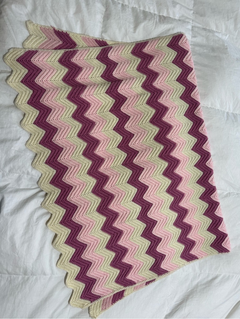 Chevron Knit Throw Blanket - Pink, Plum & Cream